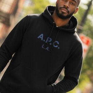 A.P.C. Black Hoodie with blue logo size XL. Streetwear, designer Unisex